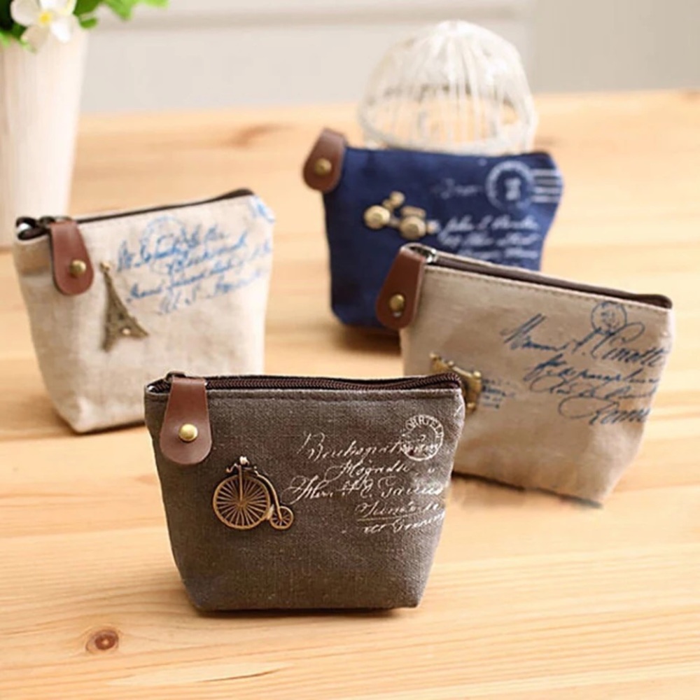 Canvas coin purse wallet cute mini Eiffel Tower